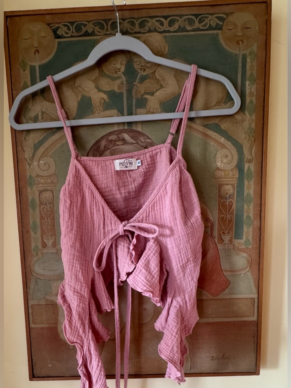 Puri Pink Tie-Front Ruffle Cami Top